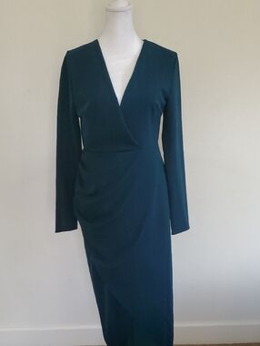 AX Paris Deep Teal Wrap-Style Long Sleeve Midi Dress